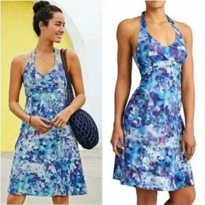 Athleta Pack Everywhere Halter Travel Dress Size 6 Watercolor With Pockets